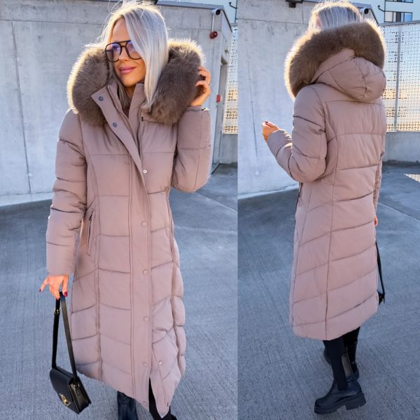 Taupe Silta Ziemas Parka Ar Kapuci