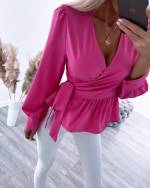 White Wrap Blouse With Long Sleeves