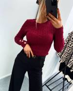 Dark Red Sweater With Golden Buttons