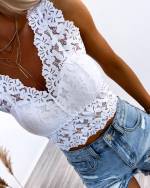 Зеленый Эластичный кружевной топ