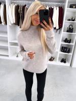 Gaiši Bēša Maigs Adījuma Džemperis Ar Augstu Apkakli