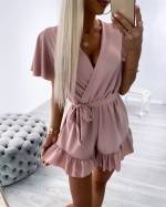 Белое Короткий комбинезон с лентой посередине