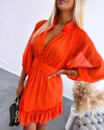 Oranžinė Šifono Suknelė Su Sagomis