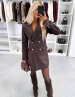 Коричневый Платье-пиджак с поясом