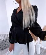 Zila Aptinama Blūze Ar Ziedu Rakstu