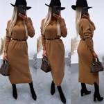 Khaki Long Belted Knit Dress