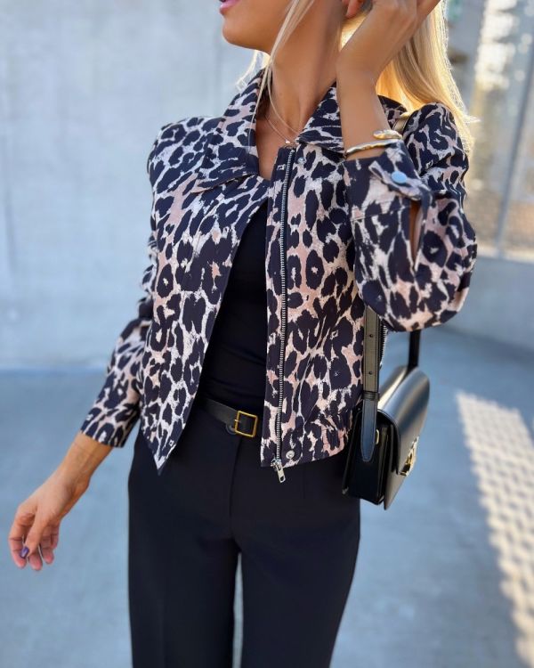 Leopards Jacket With Zipper