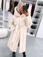 Коричневый Роскошное зимнее пальто с капюшоном