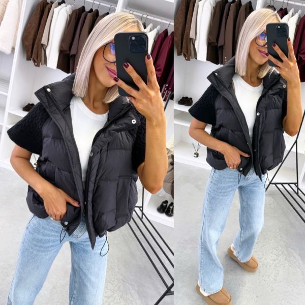 Melns Brīva Piegriezuma Veste Ar Rāvējslēdzēju