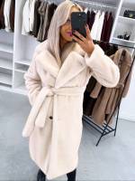 Ruda Prabangus žieminis Paltas Su Surišimu Priekyje